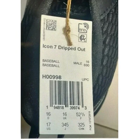 Adidas Icon 7 Dripped Out Metal Baseball Cleats Black Men's 17 New with Tags H00